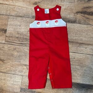 Lil cactus Red Baby Overalls with Santa Design 6-12 month new w/o tags